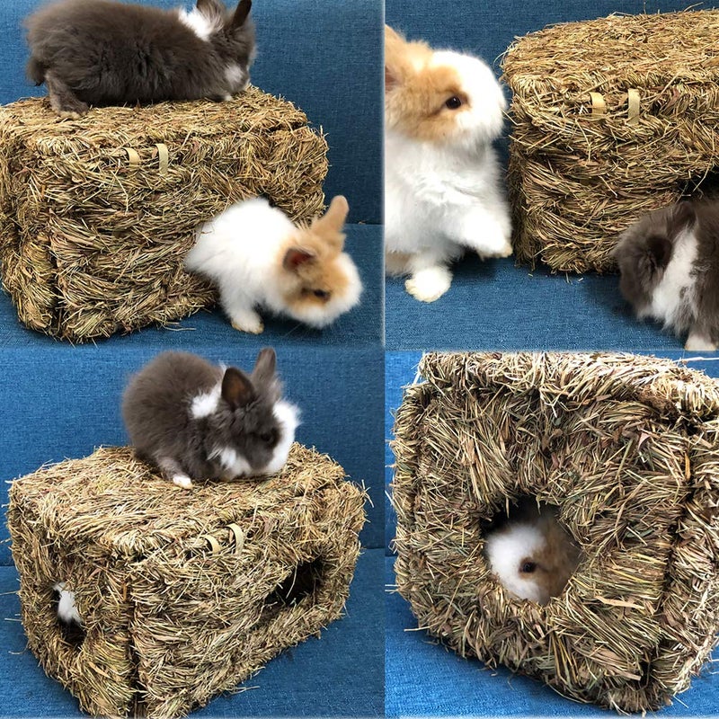 Hamiledyi Natural Rabbit Seagrass House Mat Hideaway Hut Toy Hand Woven Folding Beds Sleeping Chew Toys for Guinea Pig Hamsters Chinchilla Ferret Bunny Small Animals - Image 2